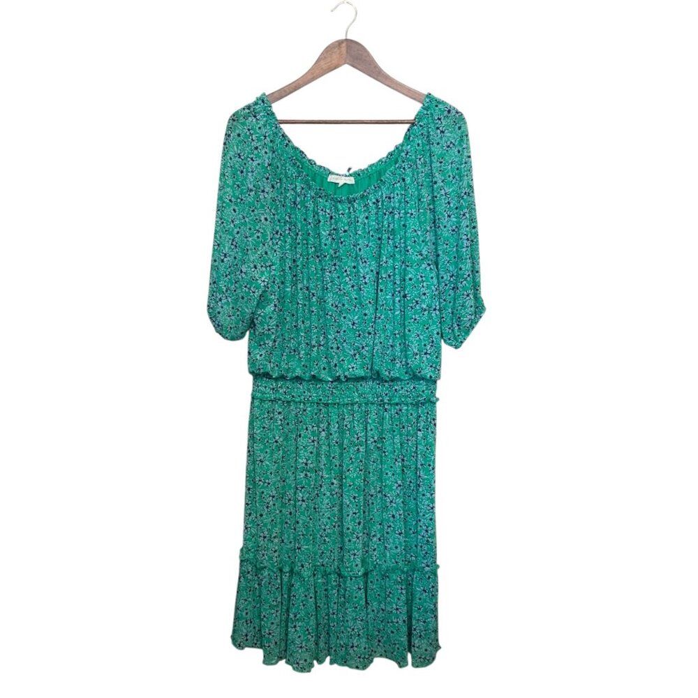 Joie De Vivre Women's Dress Green Floral Boho Ruffled Hem Sz 2XL Boho Peasant
